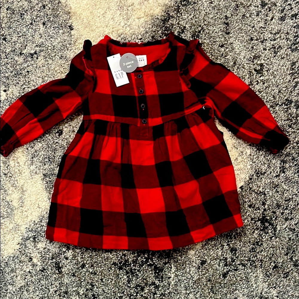 Baby GAP Red Plaid Dress with Matching Bow Headband & Diaper Cover